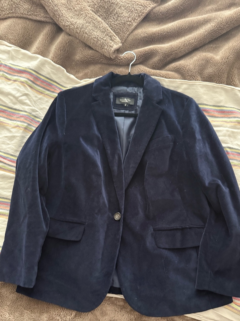 Talbots Navy Velvet Blazer - Single-Button Tailored Jacket Petite size 14P